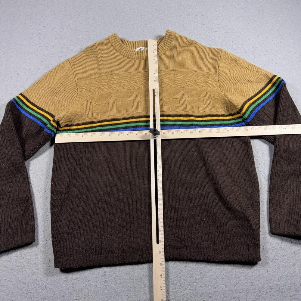 Vintage Silton Sweater Mens Medium Brown Tan Stripe Crewneck Knit Retro 80s‎